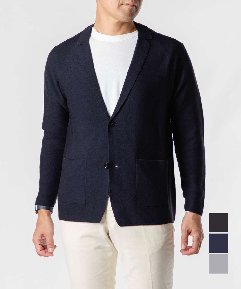 ラルディーニ LARDINI IVLJM89 IV63030 ジャケット KNIT JACKET メンズ アウター カーディガン ニットジャケット ウールシルク混紡 アウトドア ビジネス カジュアル 防寒着 ウェア 秋冬 グレー ネイビー ブラック S M L｜UBLANC