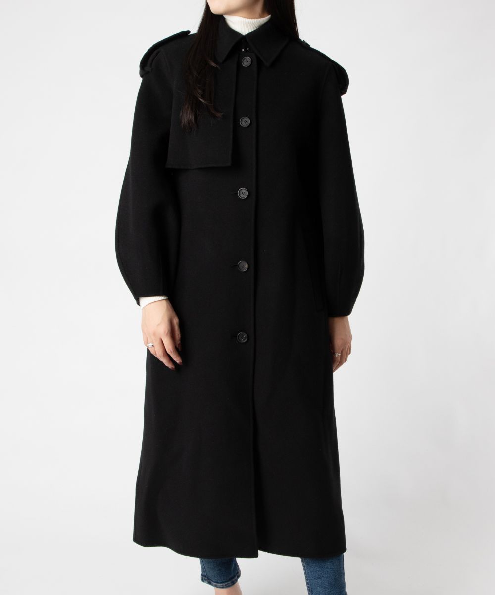 マッカージュ カシミヤ コート ダブル ベルトデザイン 本革 黒 L