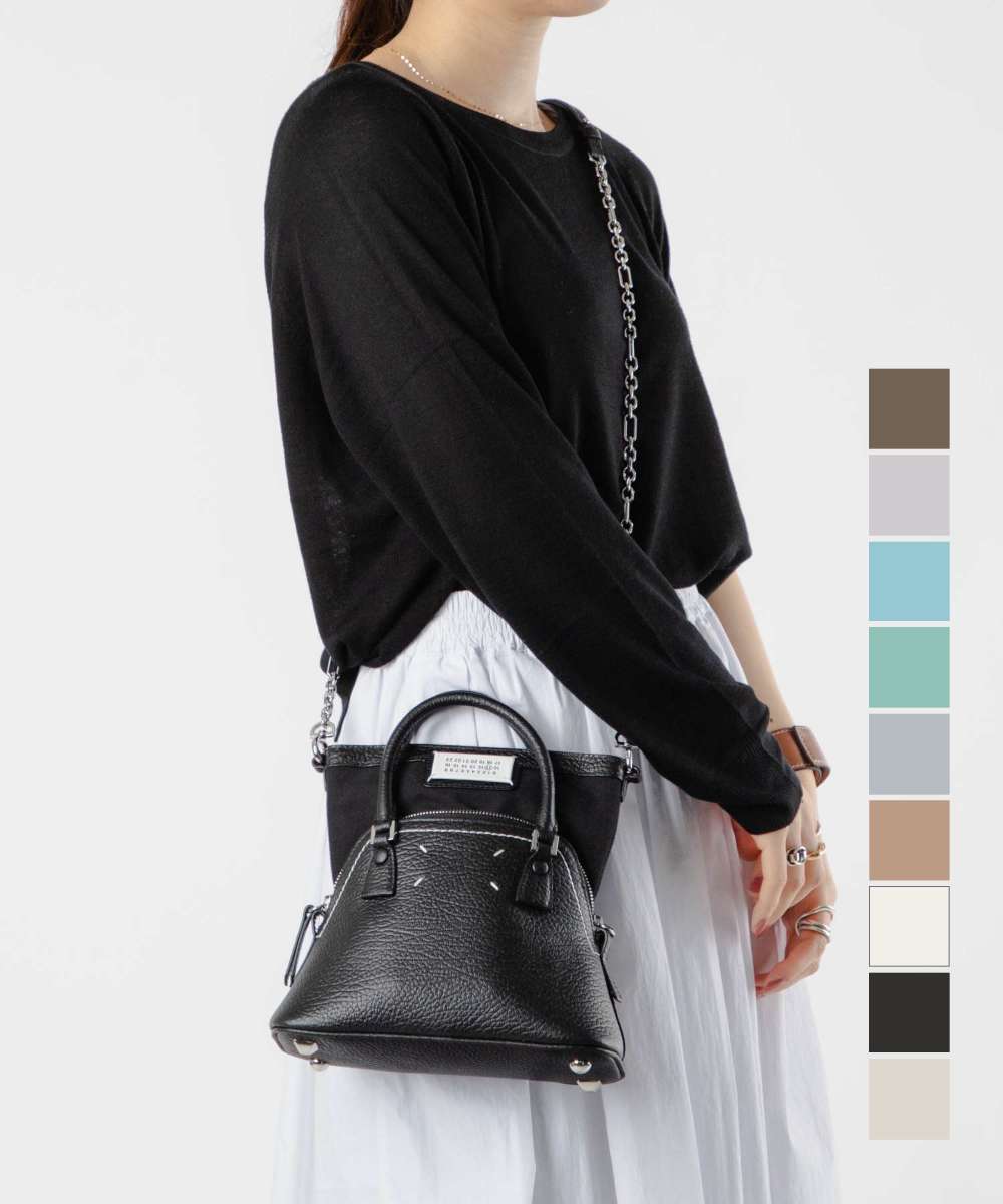 メゾン マルジェラ MAISON MARGIELA S56WG0081 P4455 ハンドバッグ レディース バッグ ファイブエーシー クラシック マイクロ ミニバッグ 2way ショルダーバッグ ロゴ カジュアル レザー 本革 お出かけ ギフト 旅行 記念 5AC CLASSIQUE MICRO グレージュ ブラック