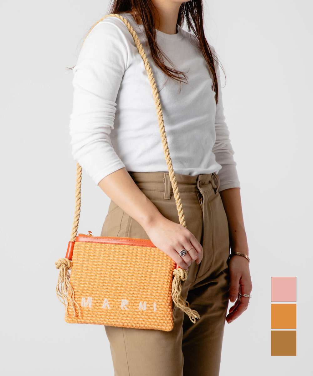 マルニ MARNI PHMO0011U1 P3860 ショルダーバッグ レディース バッグ ミニショルダー かごバッグ トロピカリア マルセル ジップ ポシェット 肩掛け カジュアル ロゴ お出かけ お祝い 鞄 プレゼント ギフト TROPICALIA MARCEL ZIP POCHETTE ライトピンク|UBLANC