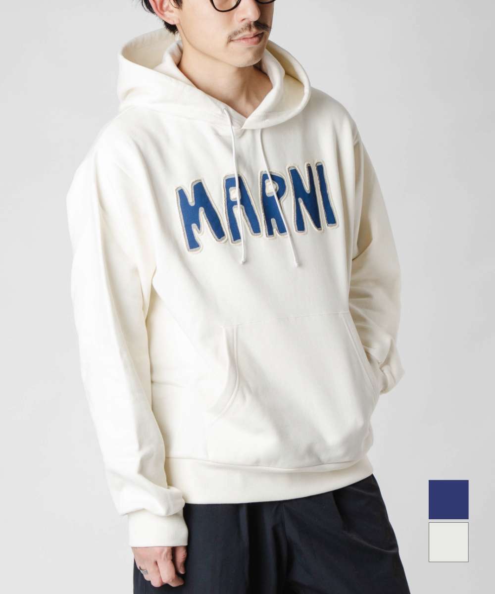 マルニ MARNI FUMU0073P5 USCU55 パーカー メンズ トップス 長袖 プルオーバー スウェット ロゴ 裏起毛 カジュアル シンプル コットン オーバーサイズ 綿 プレゼント ギフト オフホワイト ブルー 46 48 50