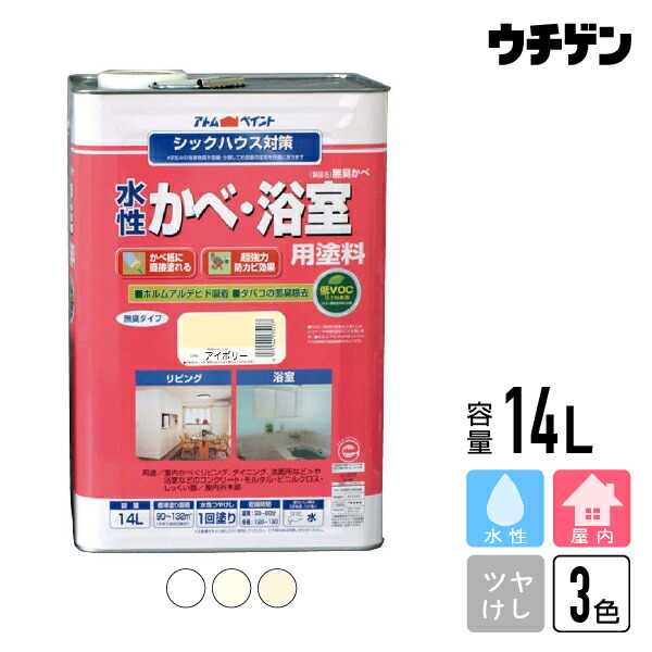 アトムハウスペイント 無臭かべ(水溶性かべ・風呂場用えの具)14L