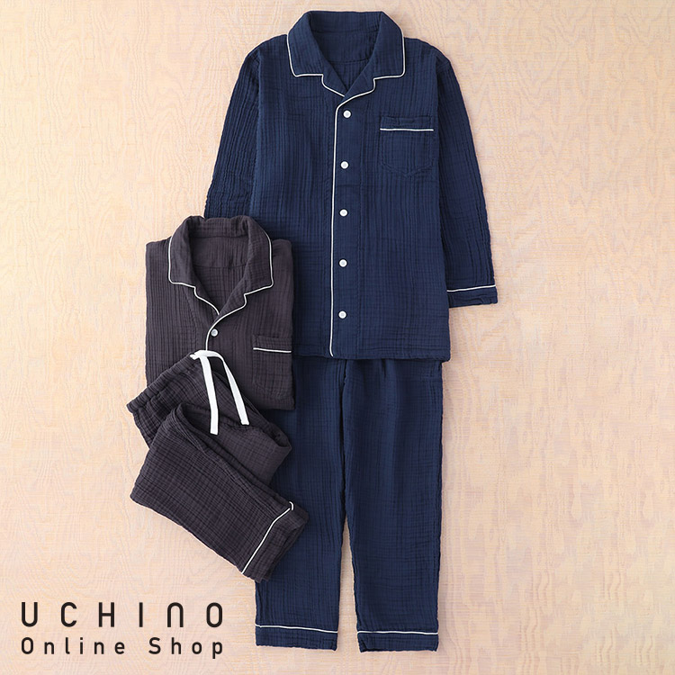 クレープガーゼ メンズ Uchino 綿100 カラー カラー メンズ パジャマ メンズパジャマ ブランド 春 夏