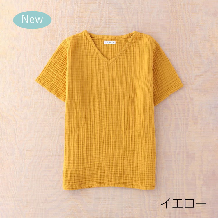 UCHINOウチノクレープガーゼメンズVネックTシャツシャツメンズシャツ春夏ルームウェアウチノタオル【内野タオル】ギフト贈り物プレゼント父の日2022実用品