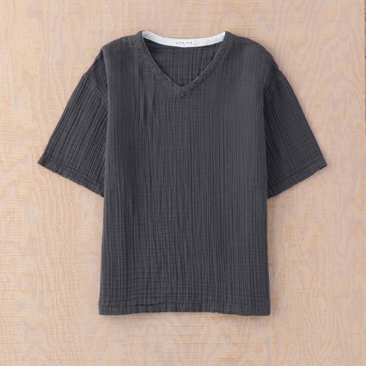 UCHINOウチノクレープガーゼメンズVネックTシャツシャツメンズシャツ春夏ルームウェアウチノタオル【内野タオル】ギフト贈り物プレゼント