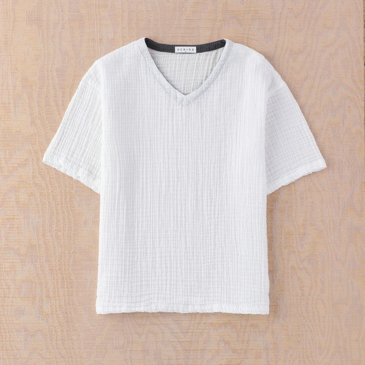 UCHINOウチノクレープガーゼメンズVネックTシャツシャツメンズシャツ春夏ルームウェアウチノタオル【内野タオル】ギフト贈り物プレゼント