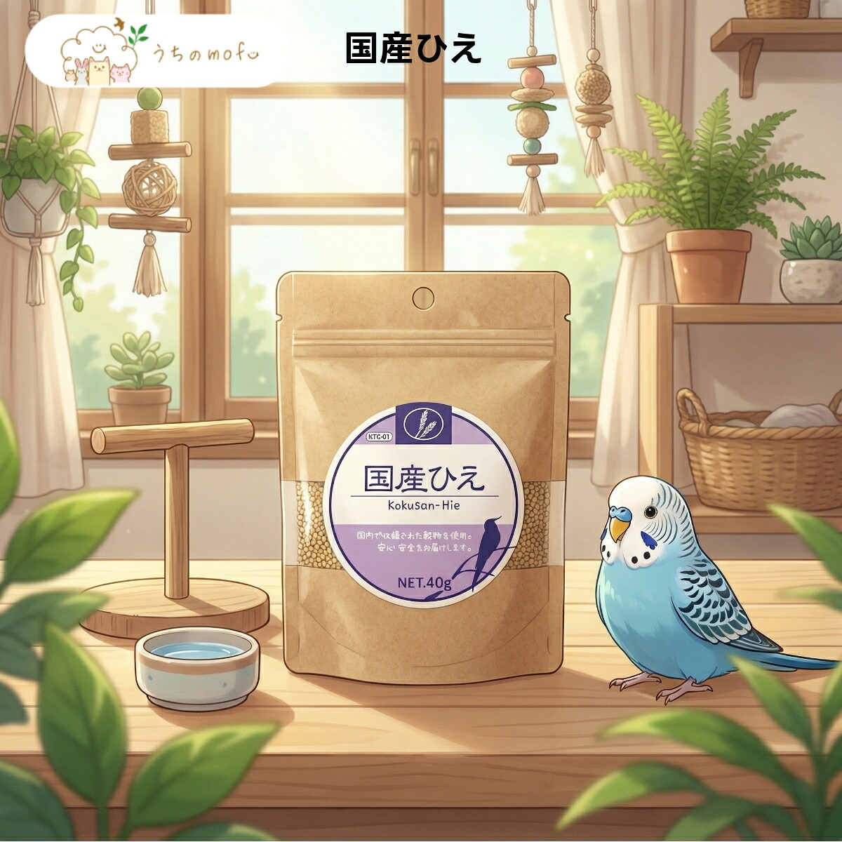 【黒瀬ペットフード】国産ひえ 40g x60個 小鳥用フード 皮付き 国産素材 厳選原料 国内製造 安心品質 セキセイインコ 文鳥 オカメインコ カナリア 十姉妹 愛鳥 おやつ 副食 シード うちのもふ