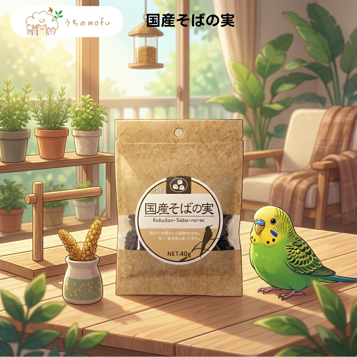 【黒瀬ペットフード】国産そばの実 40g x60個 中型インコ 大型インコ オウム ハムスター リス 小鳥 小動物 フード 国内産 厳選素材 専門店品質 安心の国内製造 チャック付き袋 uchino mofu