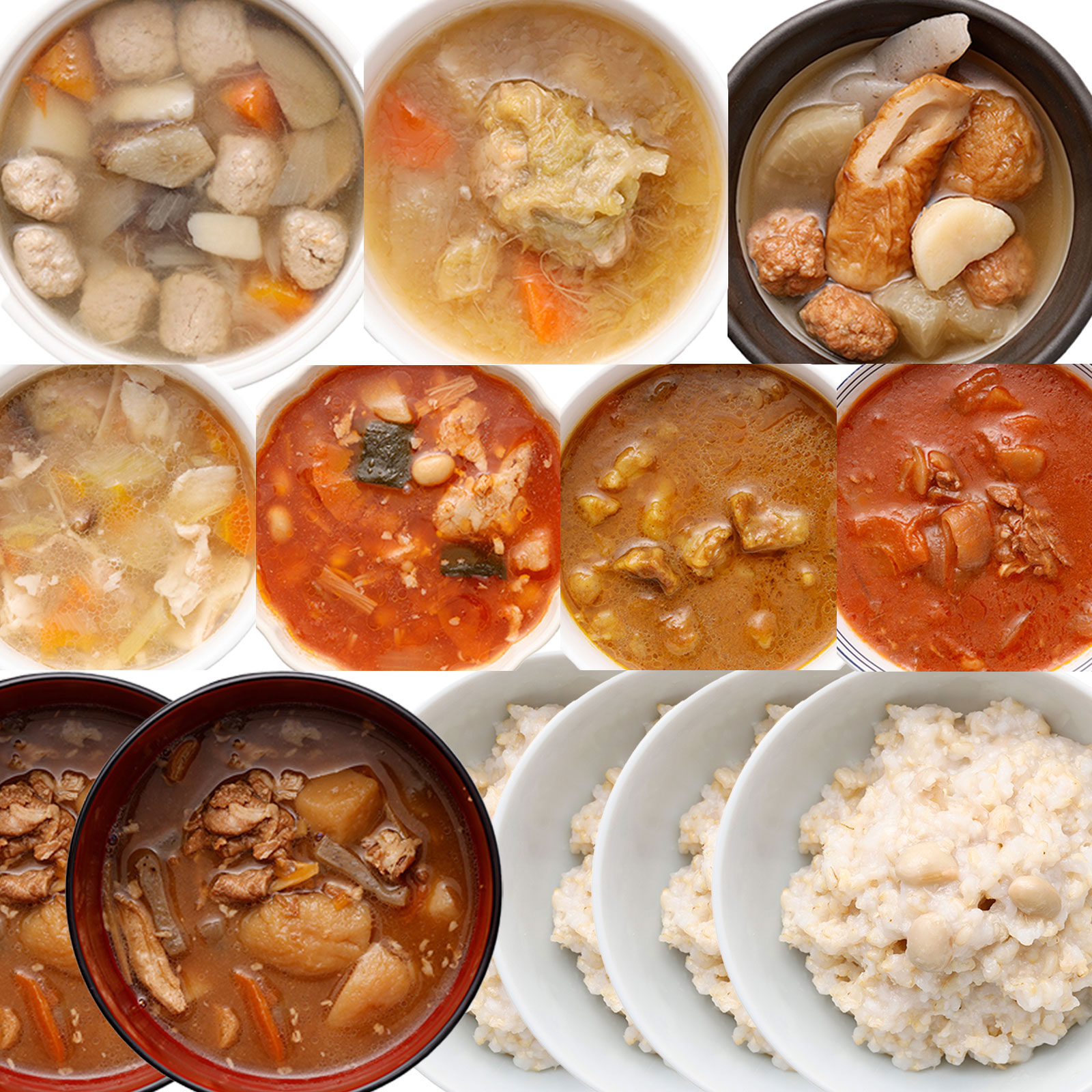 【訳あり15%OFF】【りくりゅうペア愛用お惣菜】一汁と主食（オールマイティーライス）セット9食分（18個）【おうちごはんの常備食・在宅ワーク昼食に】国産野菜使用・保存料 着色料 無添加・常温保存 【非常食・手土産・贈り物】｜常温備食「うちのや」