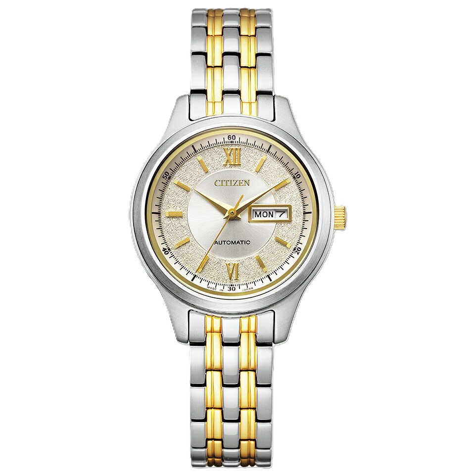 PD7154-61P CITIZEN COLLECTION シチズン寄せあわせ しろがね色×黄色ゴールド 機械類式 シースルーバック 恒星日＆デイト レディース ウォッチ 国内置き目品 貨物輸送無料