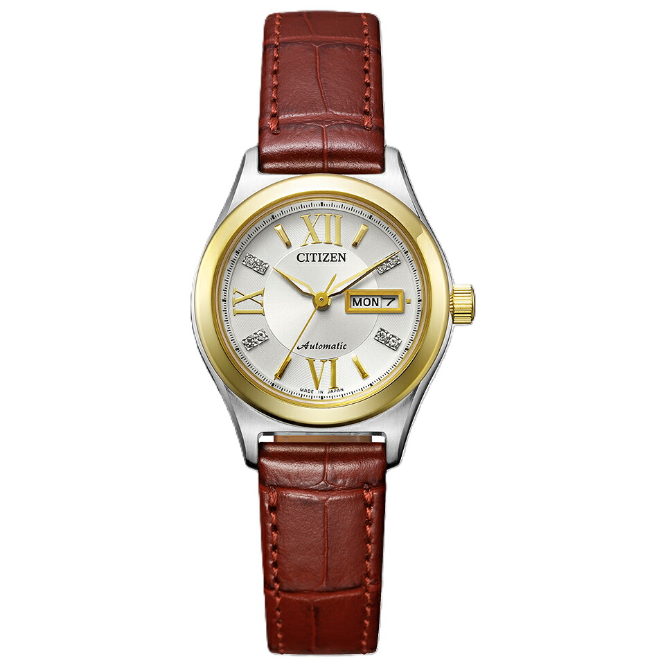 【10％OFFクーポン利用で】PD7166-03A CITIZEN COLLECTION シチズンコレクション イエローゴールドベゼル レッド牛革 機械式 シースルーバック デイ&デイト レディース 腕時計 国内正規品 送料無料｜Gショック 腕時計 わっしょい村
