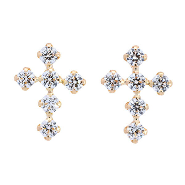 【10%OFFクーポン利用で】(267244)18k キュービックピアス クロス 十字 18金 K18 スーパーキュービック ジルコニア CZ ピアス レディース プレゼント