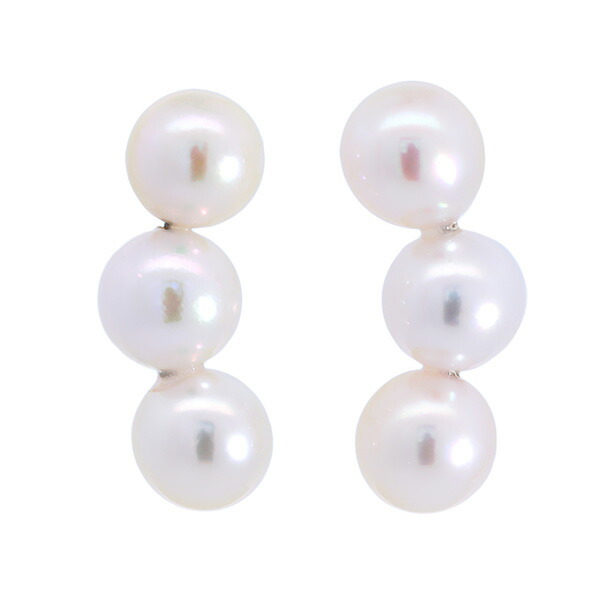 【10%OFFクーポン利用で】(269098)日本製 パール ピアス K18 金属アレルギー対応 3連 金属アレルギー 真珠 大粒 3粒 国産 18金 1ペア