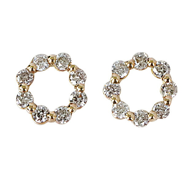 （dwreath）リース ダイヤ ピアス K18 天然ダイヤモンド 0.2ct サークルピアス サークルモチーフ 円 ダイヤモンド サークル ピアス