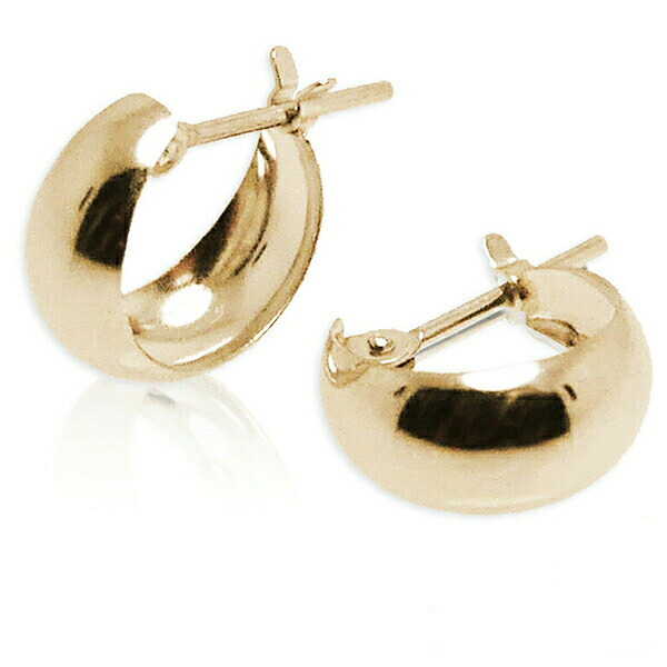 【エントリーで10倍＋2,000円OFFクーポン】（km501000）フープ輪っかリングピアス ぷっくり月形 ピアス 18k ゴールド 5mm×10mm 月甲 甲丸 地金ピアス 両耳 レディース 女性 小さめ プレゼント