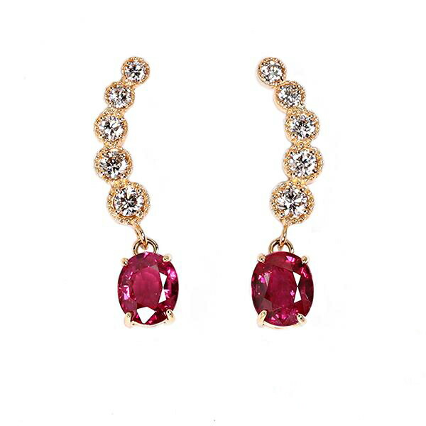 【10％OFFクーポン利用で】（pe245988）ピアス 天然ルビー/天然ダイヤモンドピアス K18イエローゴールド スタッドピアス 両耳0.85カラット レディース 女性 おしゃれ ミル打ち 高品質 7月 誕生石 111,375円