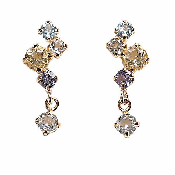 【10％OFFクーポン利用で】（pe247113）ピアス 18k マルチカラーピアス 両耳 レディース 女性 かわいい スタッドタイプ ぶら下がり 贈り物 プレゼント K18YG イエローゴールド
