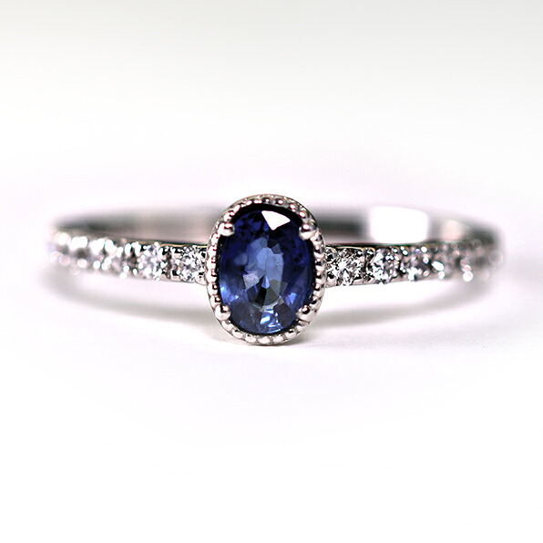 【2,000円OFFクーポン利用で】（r239574）指輪 PT サファイヤ&ダイヤモンド リング 0.4ct 0.19ct ミル打ち アンティーク シンプル おしゃれ かわいい リング 9月誕生石 一粒 レディース