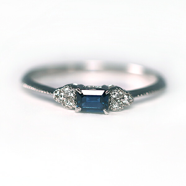 【10％OFFクーポン利用で】（r239579）指輪 PT サファイヤ ダイヤモンドリング 0.2ct 0.04ct スクエア型 クラシカル おしゃれリング シンプル 一粒 ９月誕生石 レディース ブルー 青