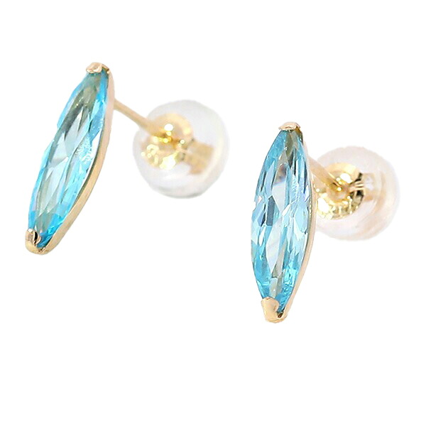 【10％OFFクーポン利用で】18K キュービックピアス マーキス 水色 18金