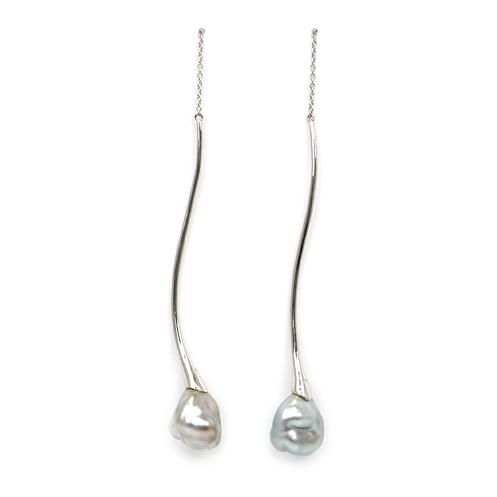 【名東】【JEWELRY】ピアス 一対 チェーンピアス バロックパール K18WG ホワイトゴールド ジュエリー 高級【中古】|質ウエダ
