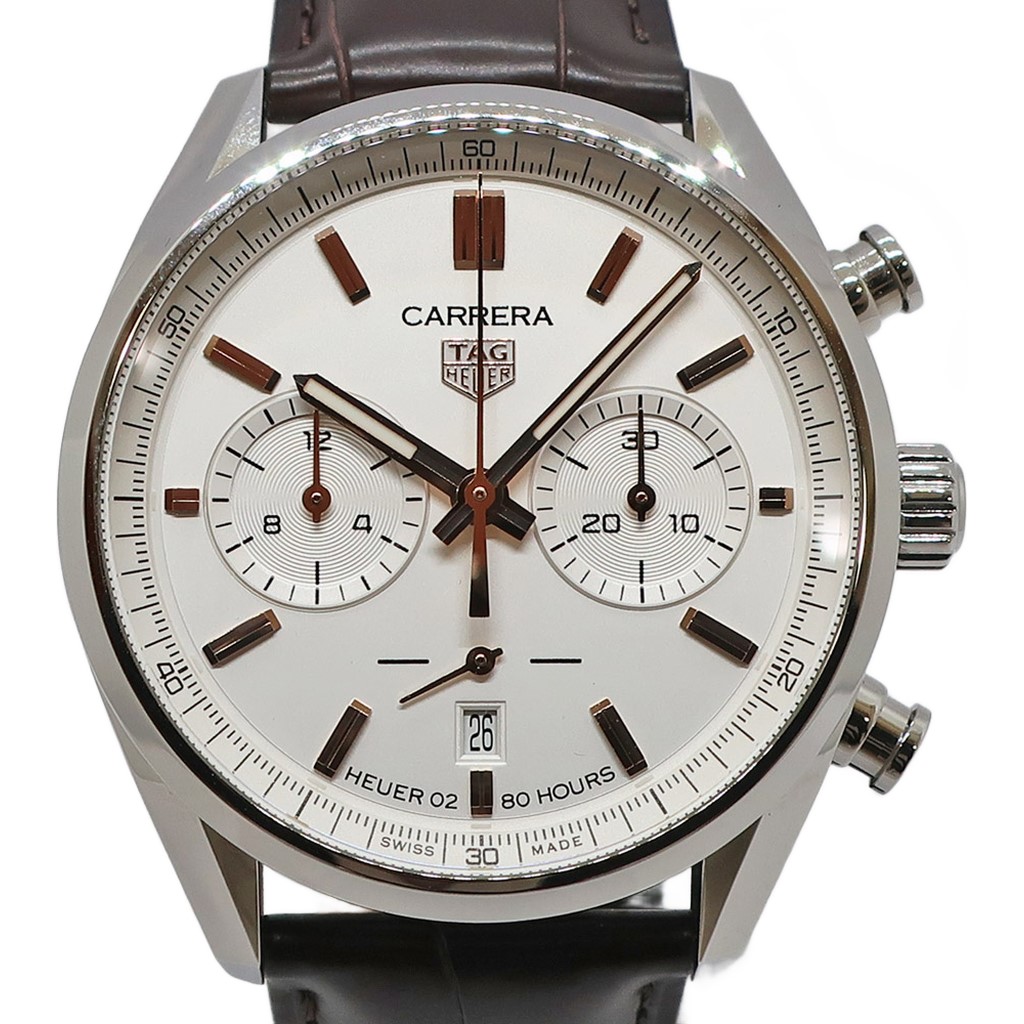 【天白】【TAGHEUER】タグホイヤー カレラ キャリバーホイヤー02 クロノグラフ CBN2013.FC6483 SS レザー シルバー メンズ 自動巻き 腕時計【未使用】【中古】