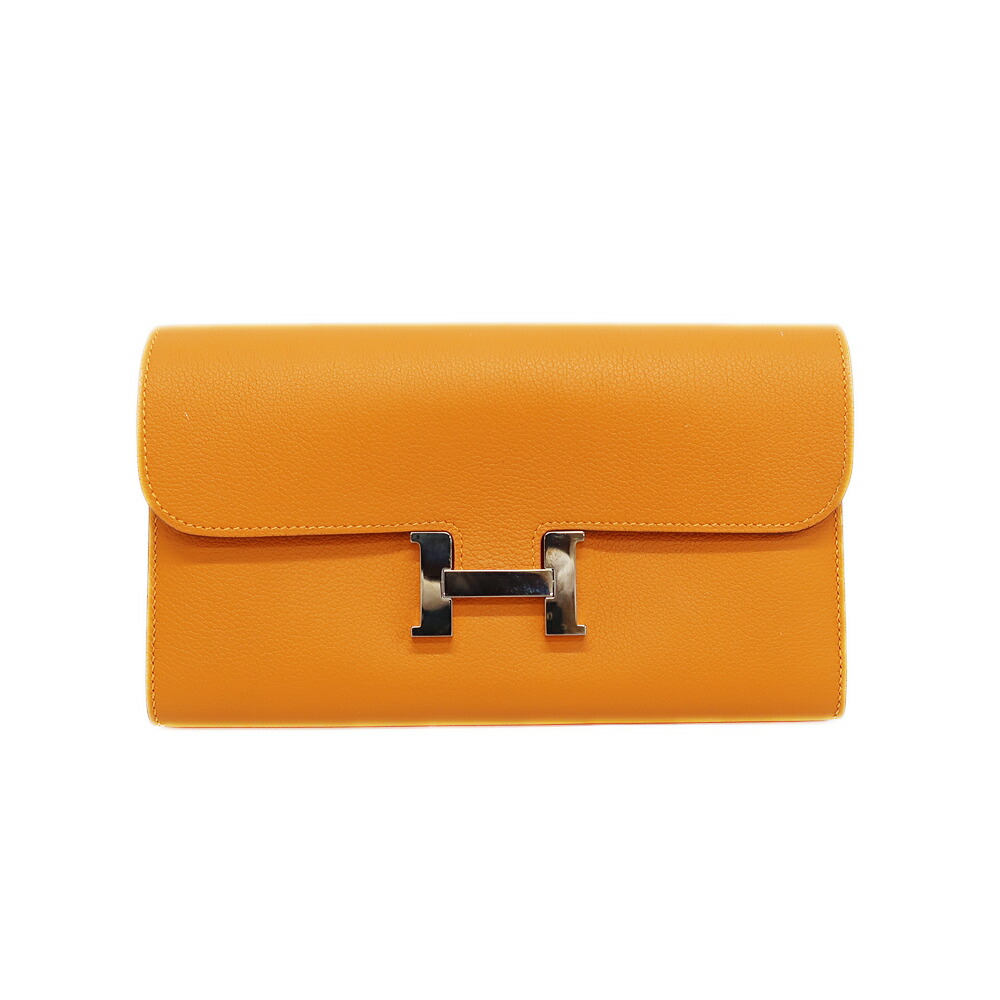 【天白】【HERMES】エルメス コンスタンスロング ウォレット 長財布 アプリコット シルバー金具 C刻印 2018年頃製造 エヴァーカラー 財布 小物【中古】