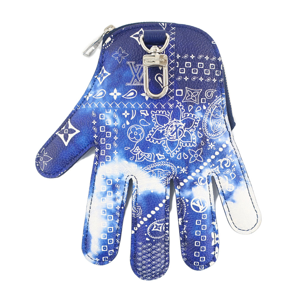 【天白】【LOUIS VUITTON】ルイヴィトン HIGH5 ハイファイブ ポーチ キーリング M81410 モノグラム・バンダナ ブルー×ホワイト系 シルバー金具 小物【中古】