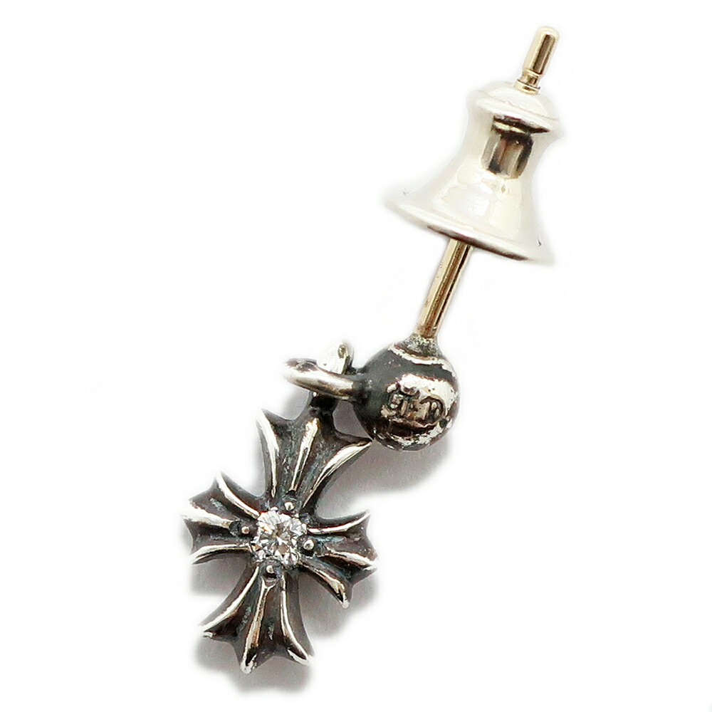 【最大限度３万円割り引き引き換え証】【天白】【CHROME HEARTS】クロムハーツ タイニーE CH足し加える 金剛石 ピアス 差し交わす SV925 14K しろがね色 宝飾品 側面【新品】【未当て嵌める】【中古】
