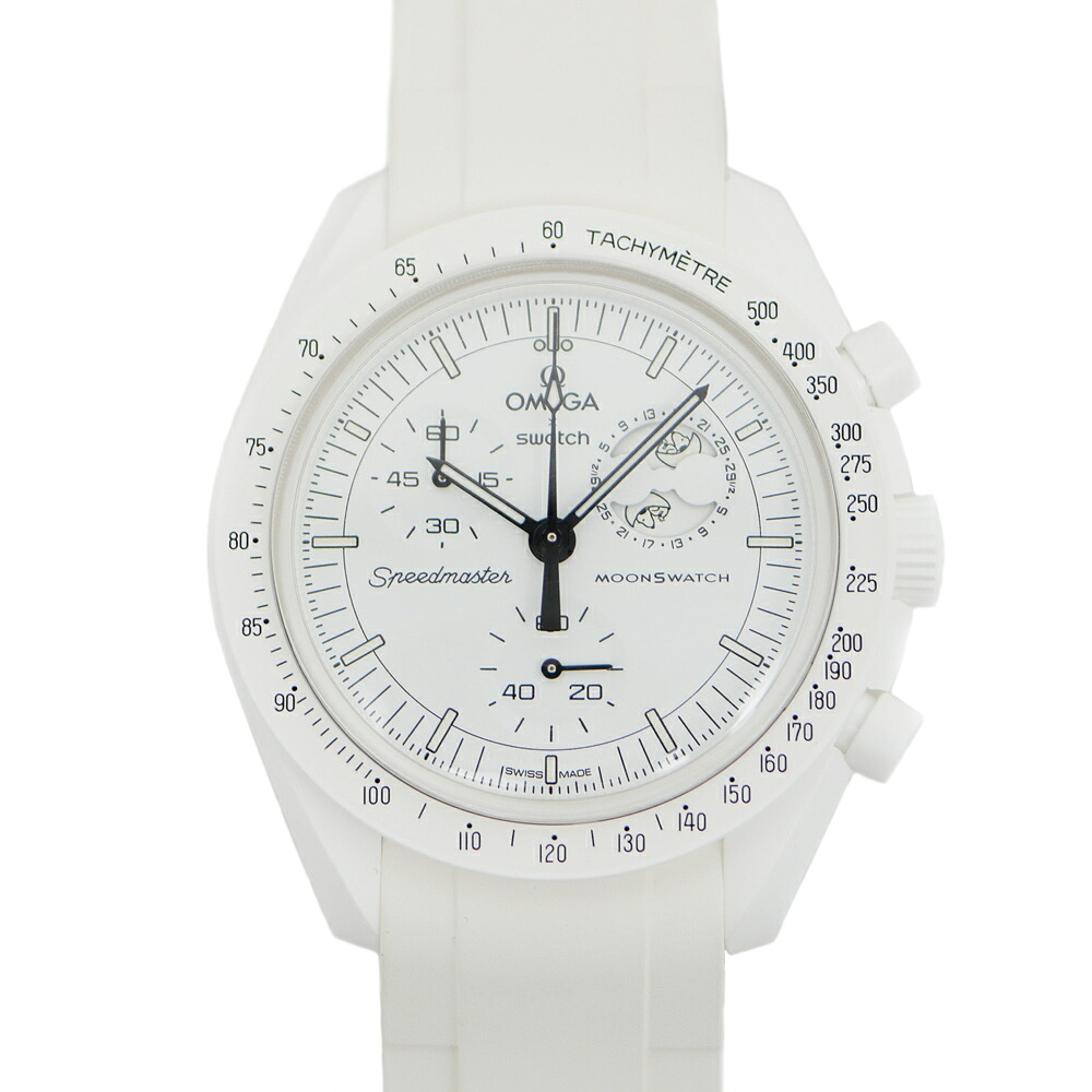 【名東】【OMEGA×SWATCH】ゼロ×スウォッチ ムーンウォッチ ミッショントゥ ザ お月さま位相角 おせっかい SO33W700 白いこと文字記号盤 水晶 メンズ ウオッチ【中古】 メンズ腕時計-腕時計