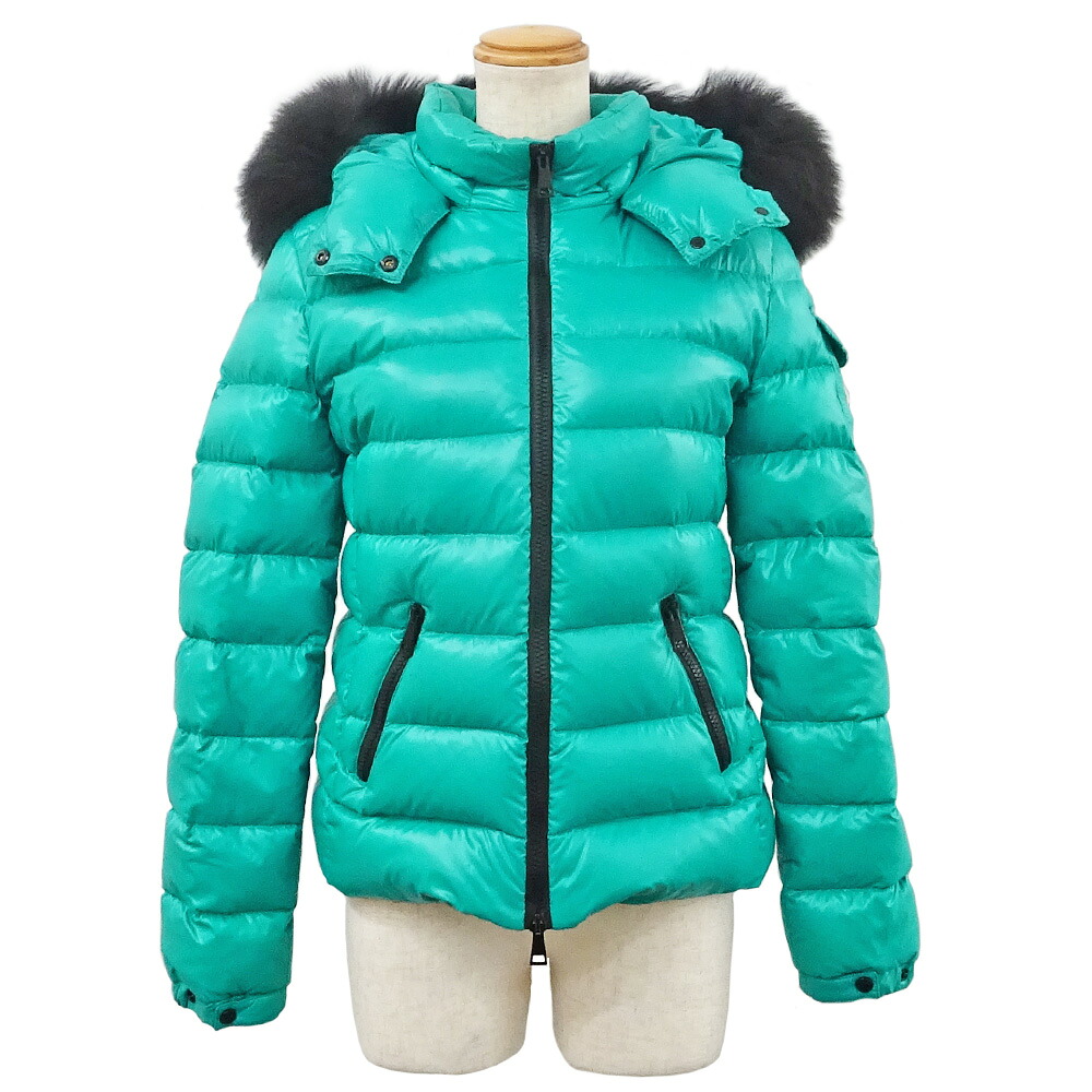 【栄】【MONCLER】モンク軌道 落ち込む上衣 BADYFUR 0 D20934685825 青色緑であること ナイロン100％ お召しもの 服 レディース 女【中古】 レディースファッション-コート・ジャケット