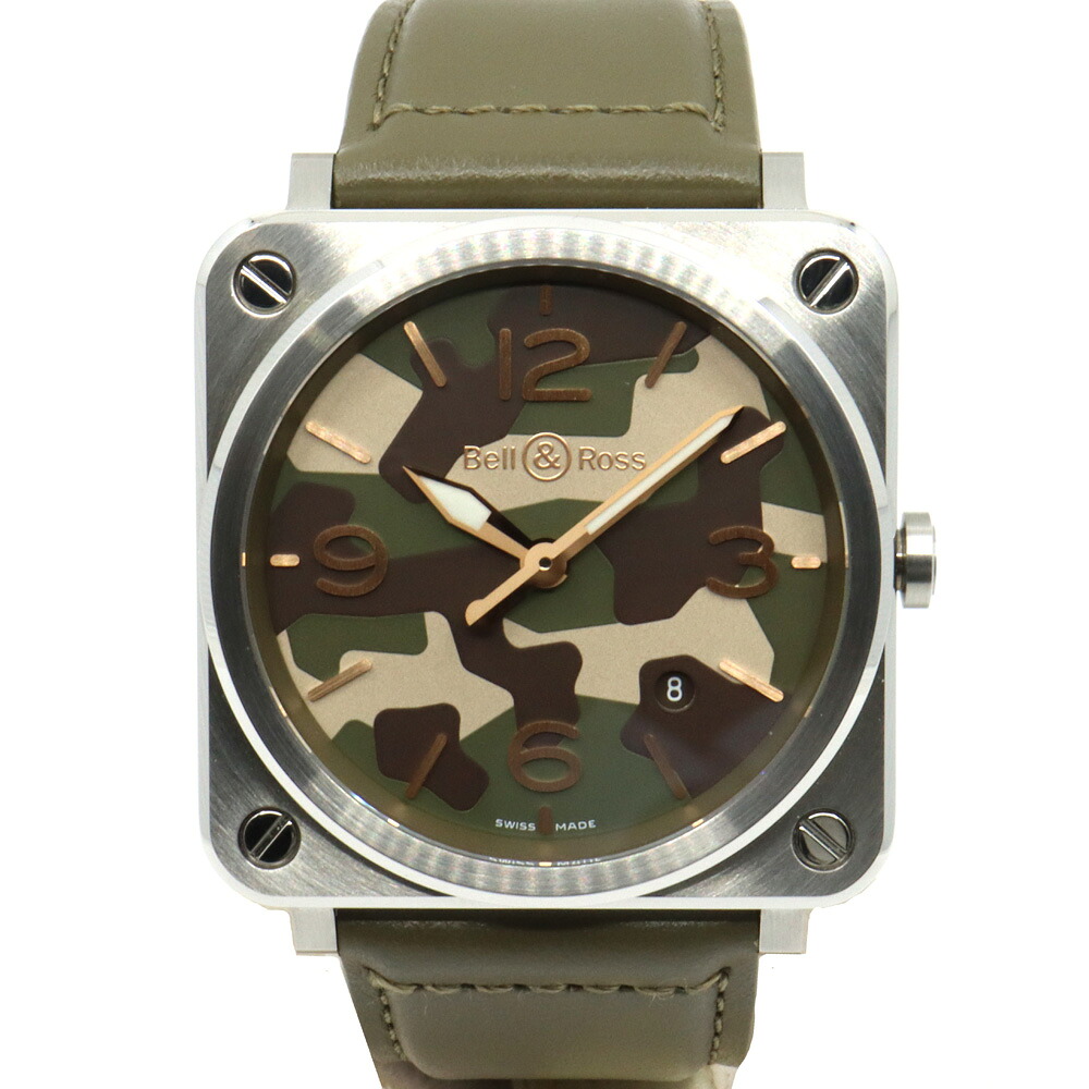 【栄】【BELL&ROSS】ベル&ロス アヴィエーション カモフラ BRS-64-S 腕時計 SS 革ベルト メンズ【中古】|質ウエダ