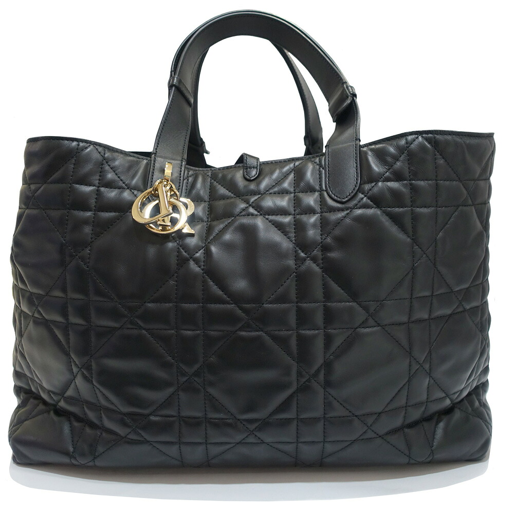 【栄】【DIOR】ディオール トゥージュール ラージ トートバッグ マクロカナージュ M2820OSHJ_M900 レザー ブラック ゴールド金具 レディース 女性 保存袋【中古】|質ウエダ