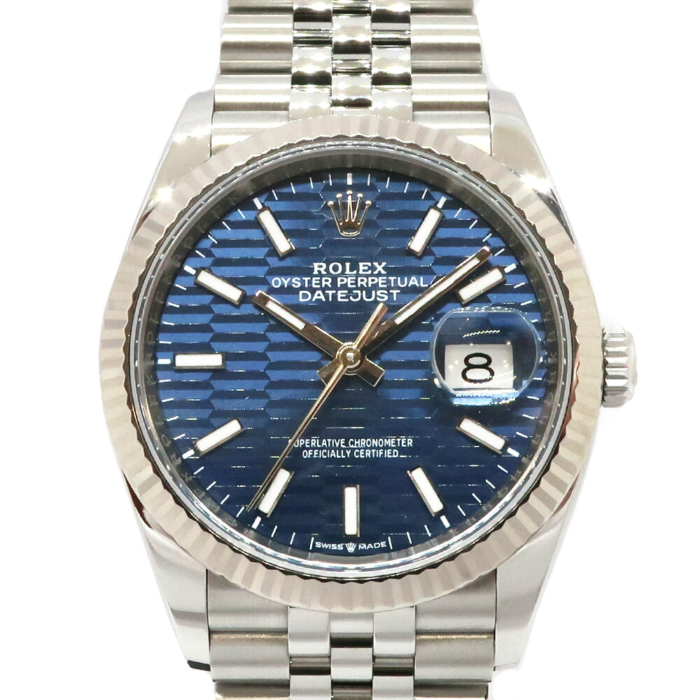 【天白】【ROLEX】ロレックス デイトジャスト 36 SS ブルー 126234 フルーテッド文字盤 ジュビリー メンズ 腕時計 自動巻 保証書 2024年【仕上げ済】【中古】