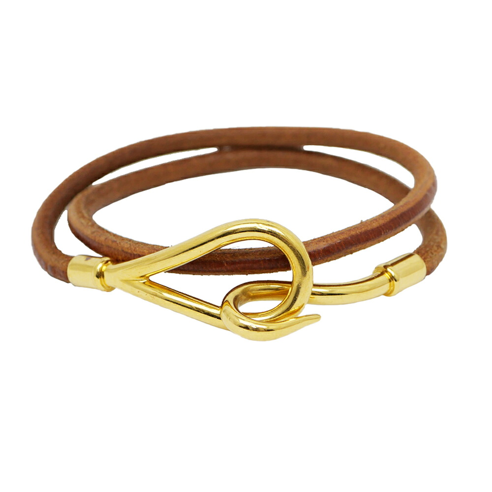 【名東】【HERMES】エルメス ジャンボブレス 2連 ナチュラル ブラウン ゴールド金具 ブレスレット 腕輪 レディース メンズ 小物 アクセサリー【中古】