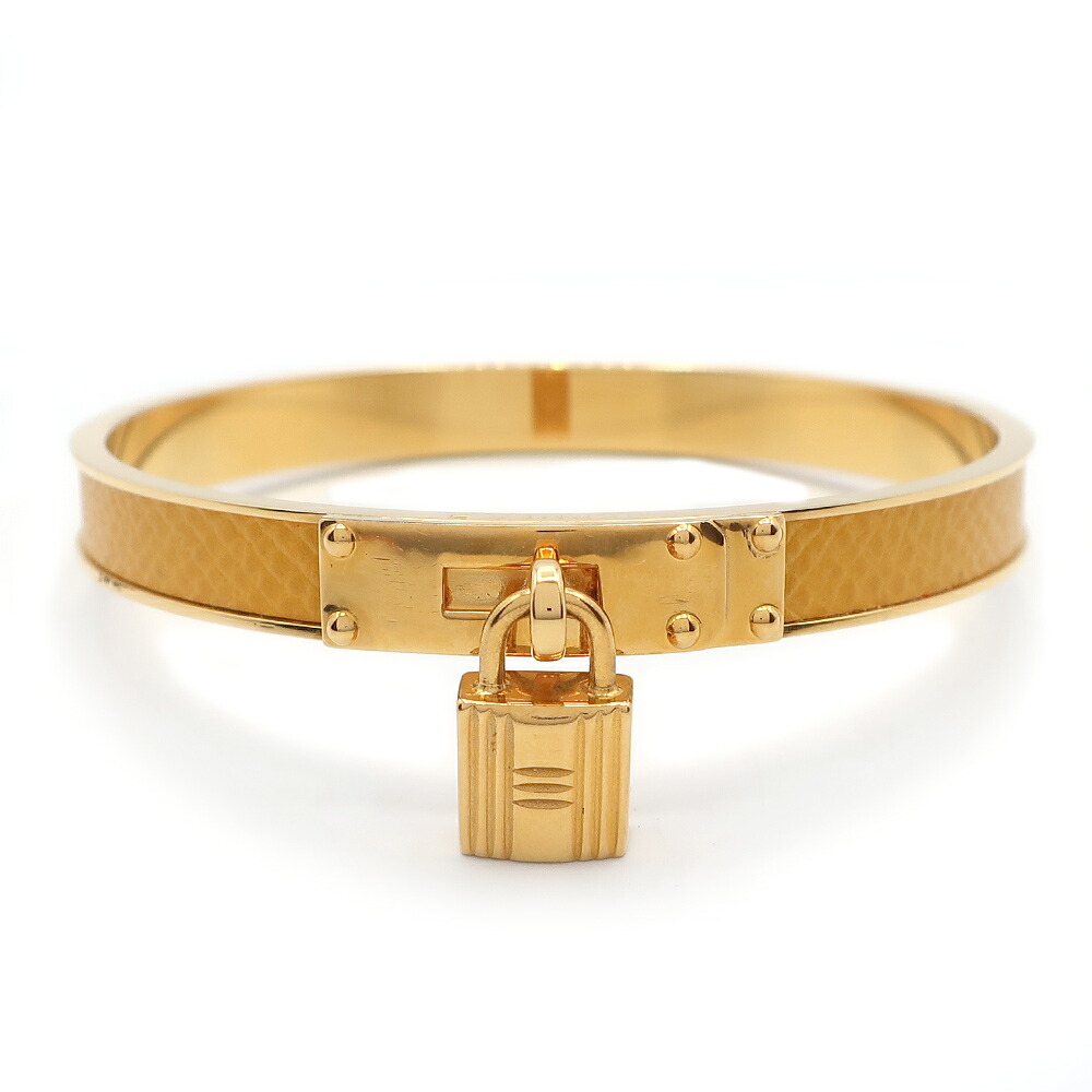 【天白】【HERMES】エルメス バングル アクセ ジュエリー イエロー ゴールドカラー ジュエリー ブレスレット レディース レザー【中古】