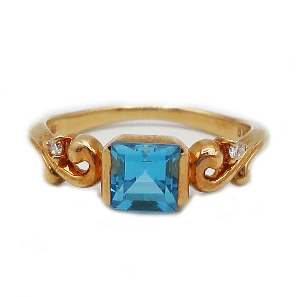 【最大限度３万円銀行割引引き換え証】【天白】【JEWELRY】宝飾品 輪っか 指環 青碧トパーズ色 金剛石 K18 黄色ゴールド 約10号 約2.6g 付属物 本体のみ【中古】