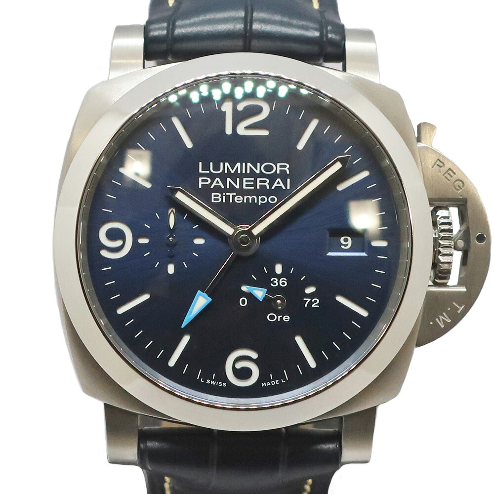 【天白】【PANERAI】パネライ ルミノール ビテンポ パワーリザーブ 44mm PAM01361 Y番 メンズ ブルー SS レザー 自動巻き 腕時計【中古】|質ウエダ