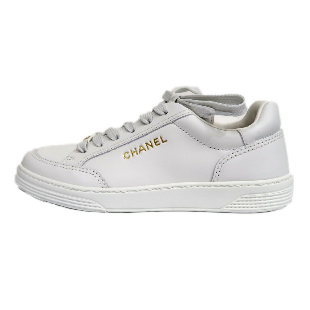 【名東】【CHANEL】シャネル スニーカー G45085 サイズ37 ホワイト レザー レディース シューズ【中古】