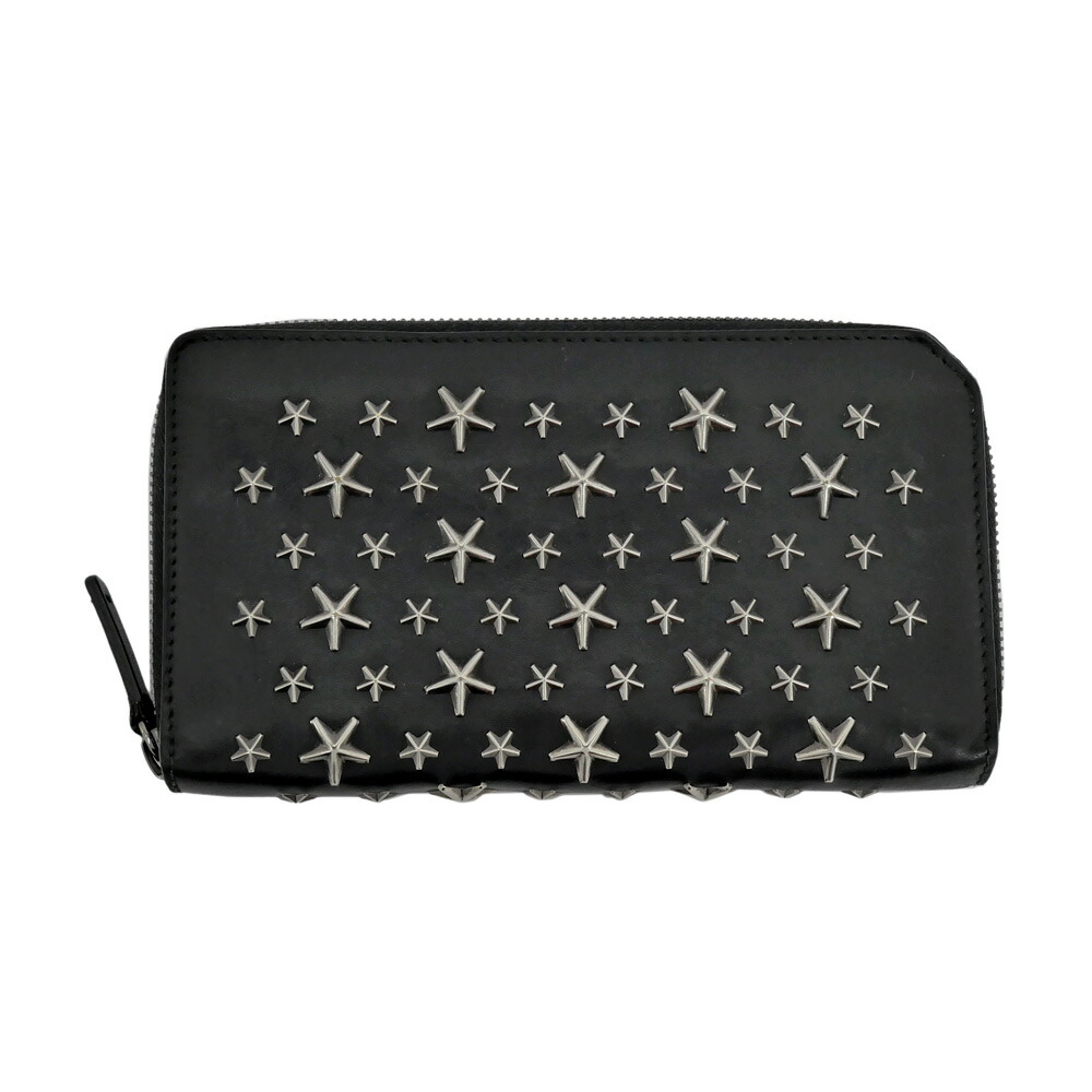 【名東】【JIMMY CHOO】ジミーチュウ スタースタッズ ジップアラウンドウォレット ラウンドファスナー長財布 ブラック 黒 星 J000049527001 レディース 女【中古】