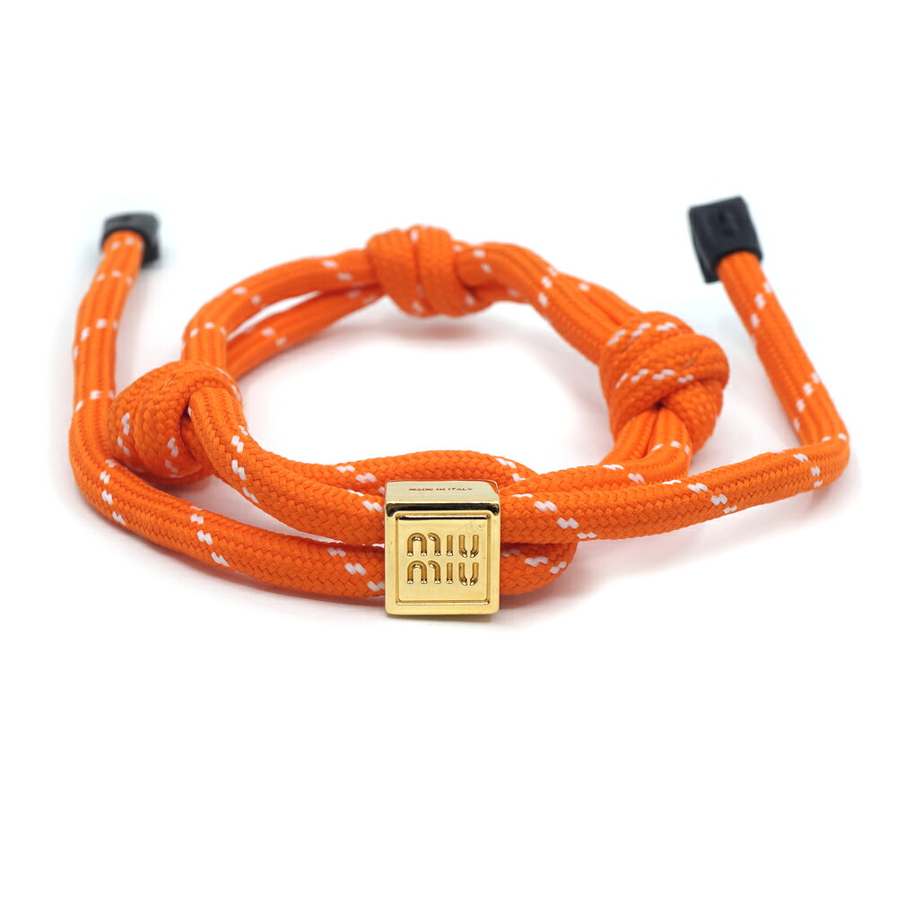 【栄】【MIUMIU】ミュウミュウ ブレスレット コード ナイロン ロゴ オレンジ ゴールド金具 小物 アクセサリー その他 本体品のみ【中古】
