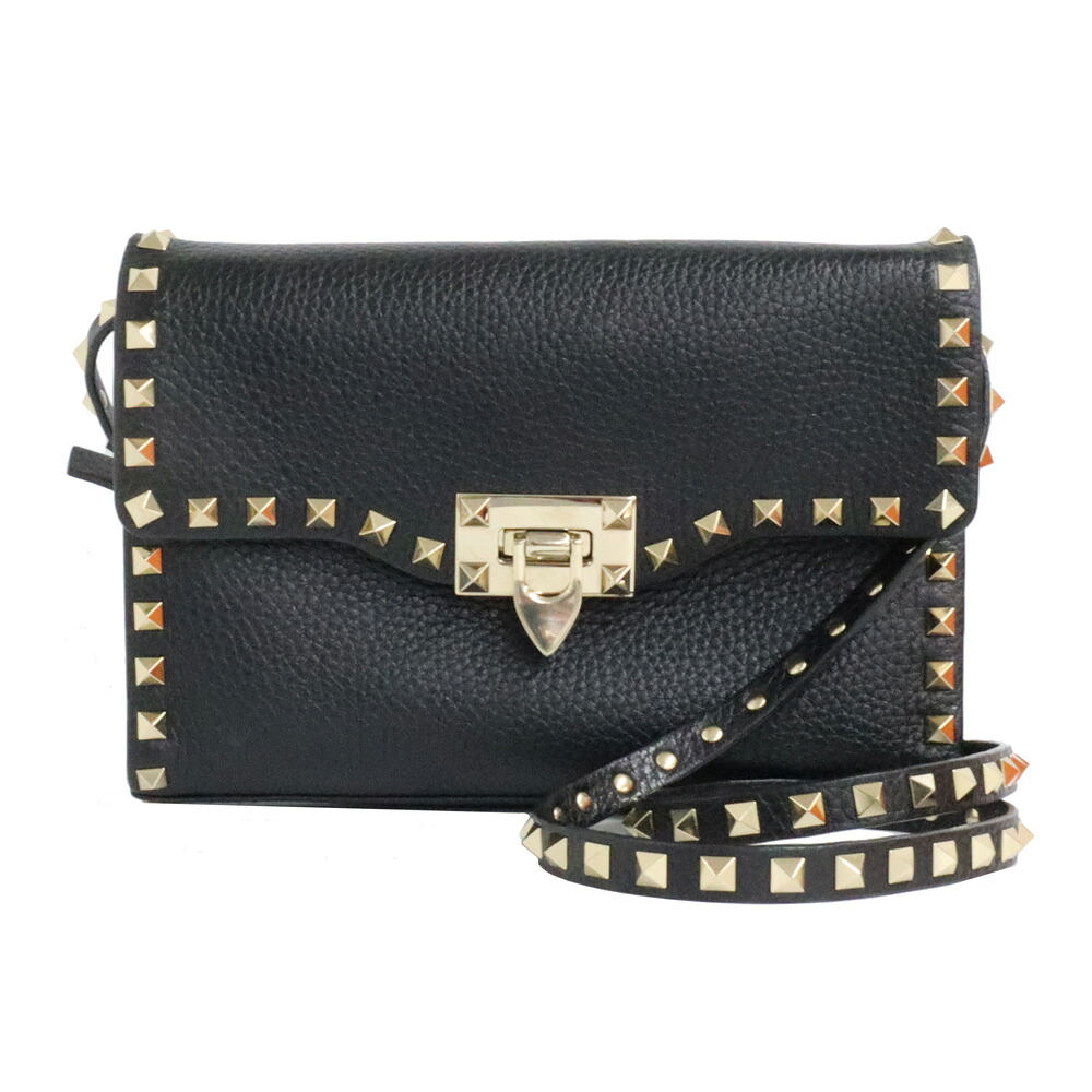 【名古屋】【VALENTINO】ヴァレンティノ ロックスタッズ スモール クロスボディバッグ ブラック レディース 鞄 女【中古】｜質ウエダ