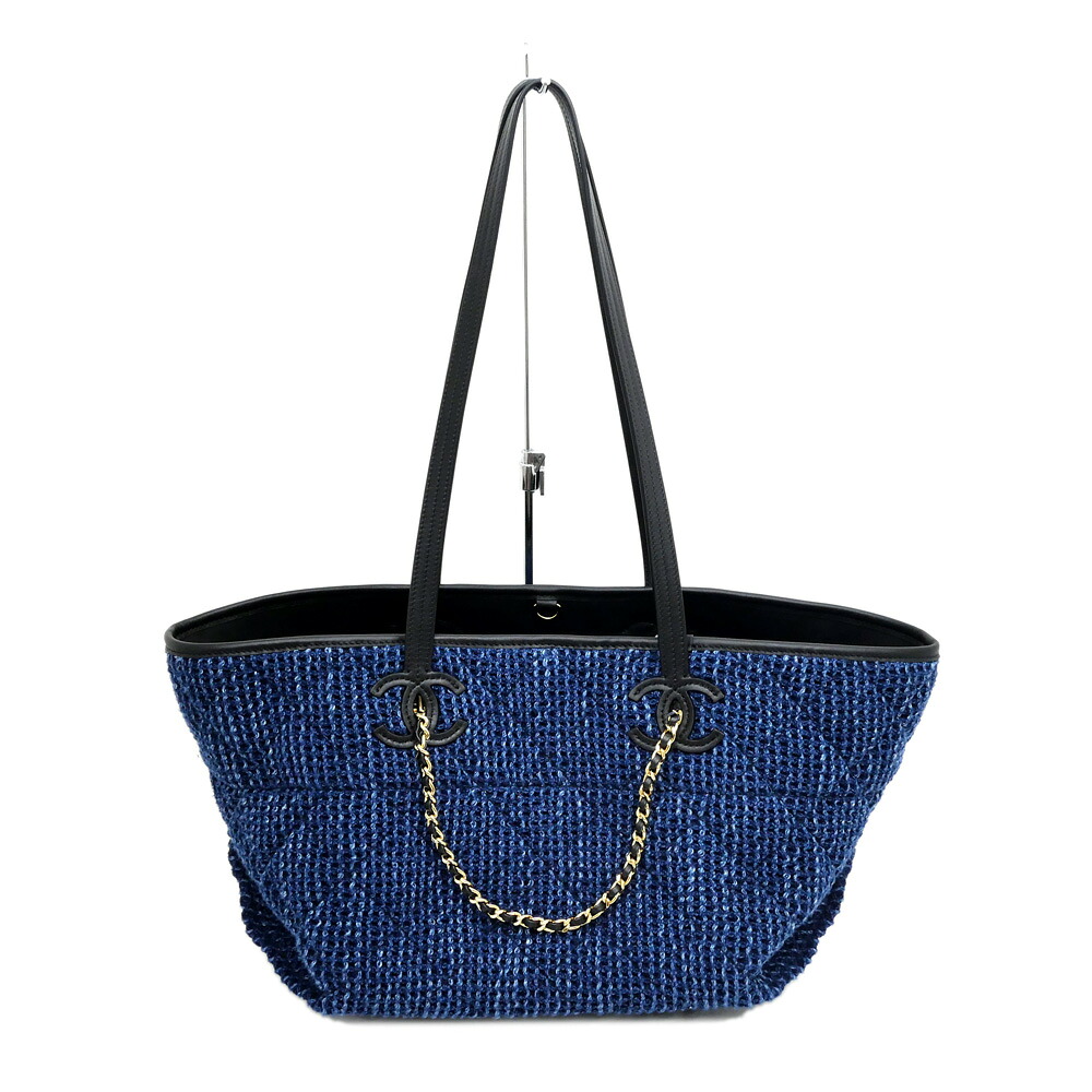 【最大限度４万円割り引き引き換え証】【名東】【CHANEL】シャネル スモール 買い出し 御徒面子 AS6285 ダブルCC トートバッグ ツィード 青色 青 黒いこと 黒 ゴールド金具 なめし革 革【新品】【未当て嵌める】【中古】