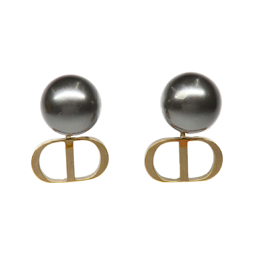 【名古屋】【DIOR】ディオール トライバル Tribales ピアス 一対 メタル レジンパール ブラックパール調 GD金具 CD 両耳 アクセサリー レディース【中古】｜質ウエダ