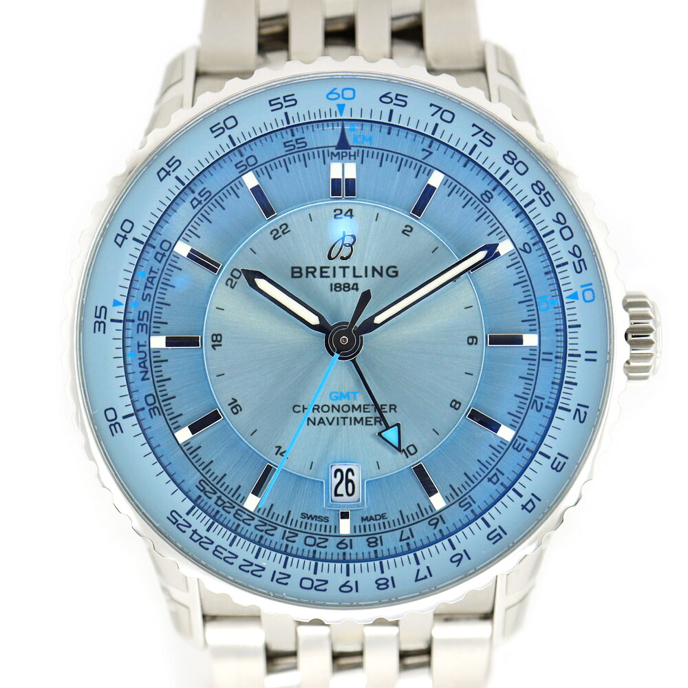 【栄】【BREITLING】ブライトリング ナビタイマーオートマチックGMT41 A32310171C1A1 アイスブルー 腕時計 SS 自動巻き メンズ【中古】｜質ウエダ