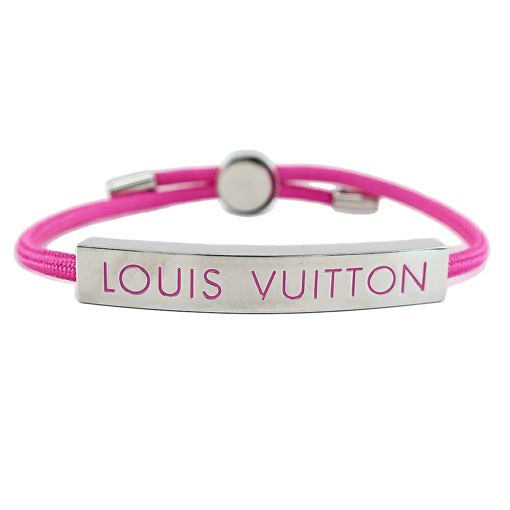 【最大限度３万円銀行割引クーポン券】【天白】【LOUIS VUITTON】ルイヴィトン ブラスレ LV間隔文字 M00282 腕回転運動最大限度約24糎 サクラ色系 しろがね色金具 腕輪 添え物 リストバンド【中古】