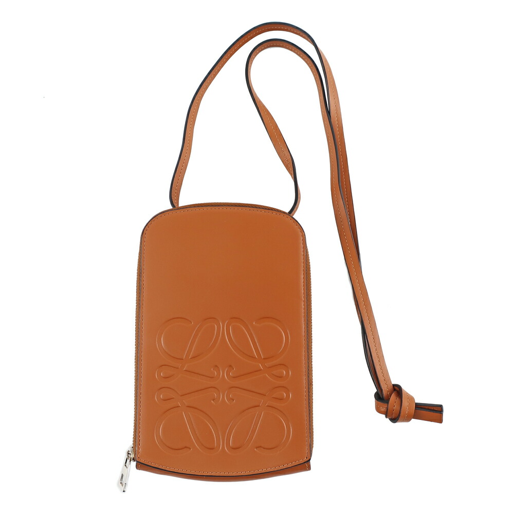 【最大限度４万円割り引き引き換え証】【天白】【LOEWE】ロエベ マルチファンクショナルケース 赤銅色 スマホショルダー 曲がった掛け なめし革 しろがね色金具 アナ瓦 なめし革【中古】