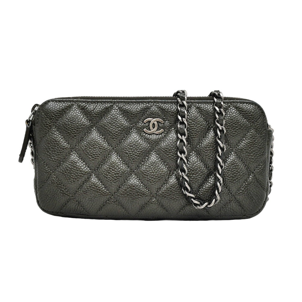 【最大限度４万円割り引き引き換え証】【名東】【CHANEL】シャネル チェーンウォレット ショルダーバッグ キャビア素はだ A82527 メタリックグリーン系 レディース【中古】