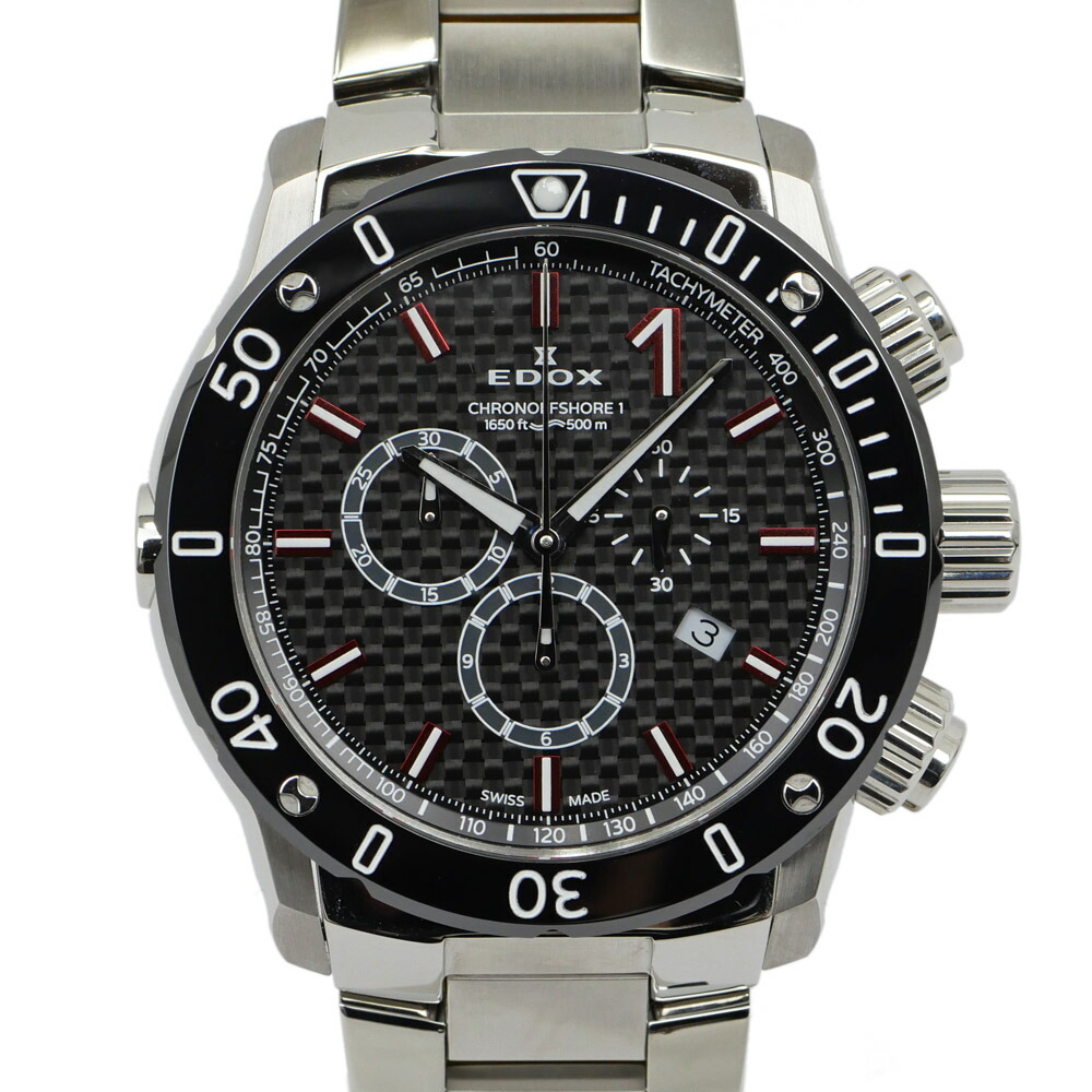 【最大限度３万円銀行割引クーポン券】【名東】【EDOX】エドックス クロノオフショア1 クロノグラフ 10221-3M-NIRO2 SS 石英 メンズ 男 ダイバーズ ウオッチ【新品】【未当て嵌める】【中古】