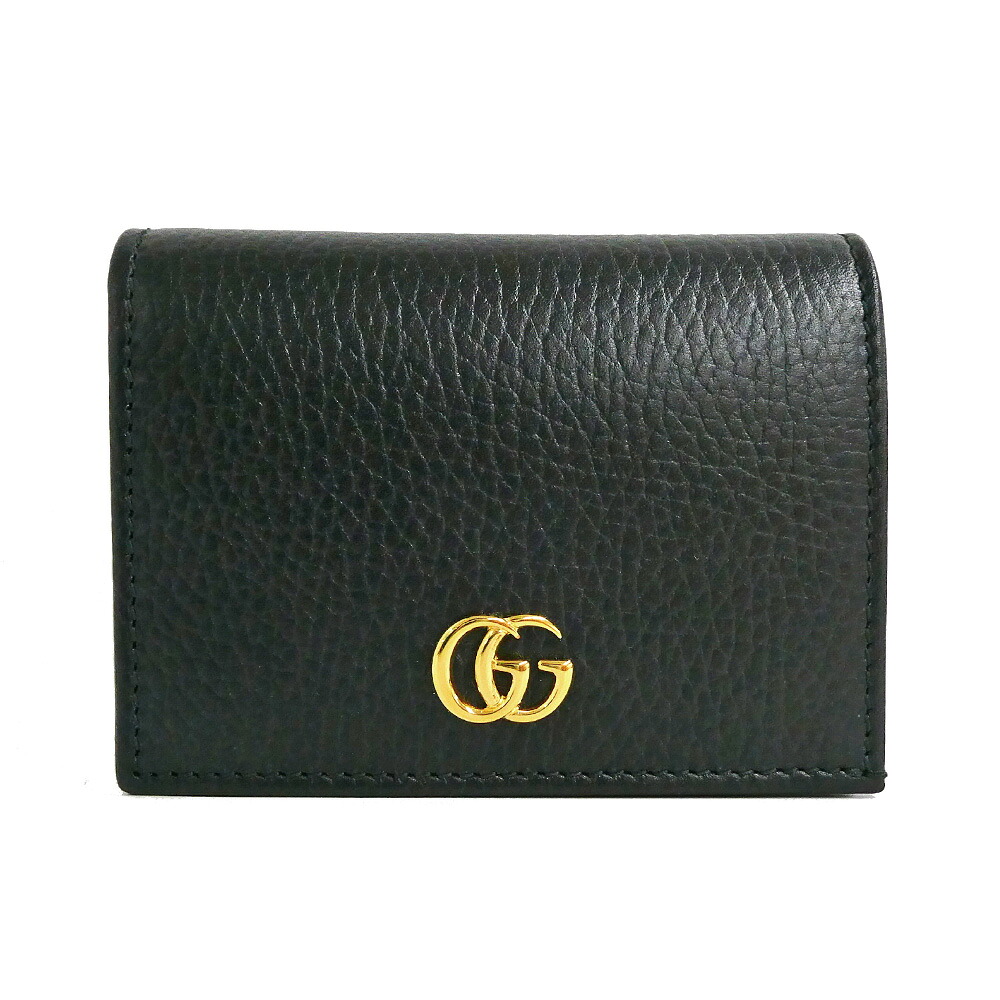 【名古屋】【GUCCI】グッチ ダブルG スモールウォレット 456126 なめし革 黒いこと ゴールド金具 黒 レディース 小物【未当てはめる】【中古】